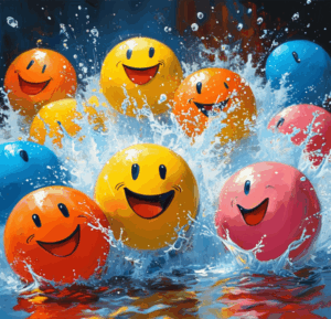 colorful smiley faces splashing in water 11259611